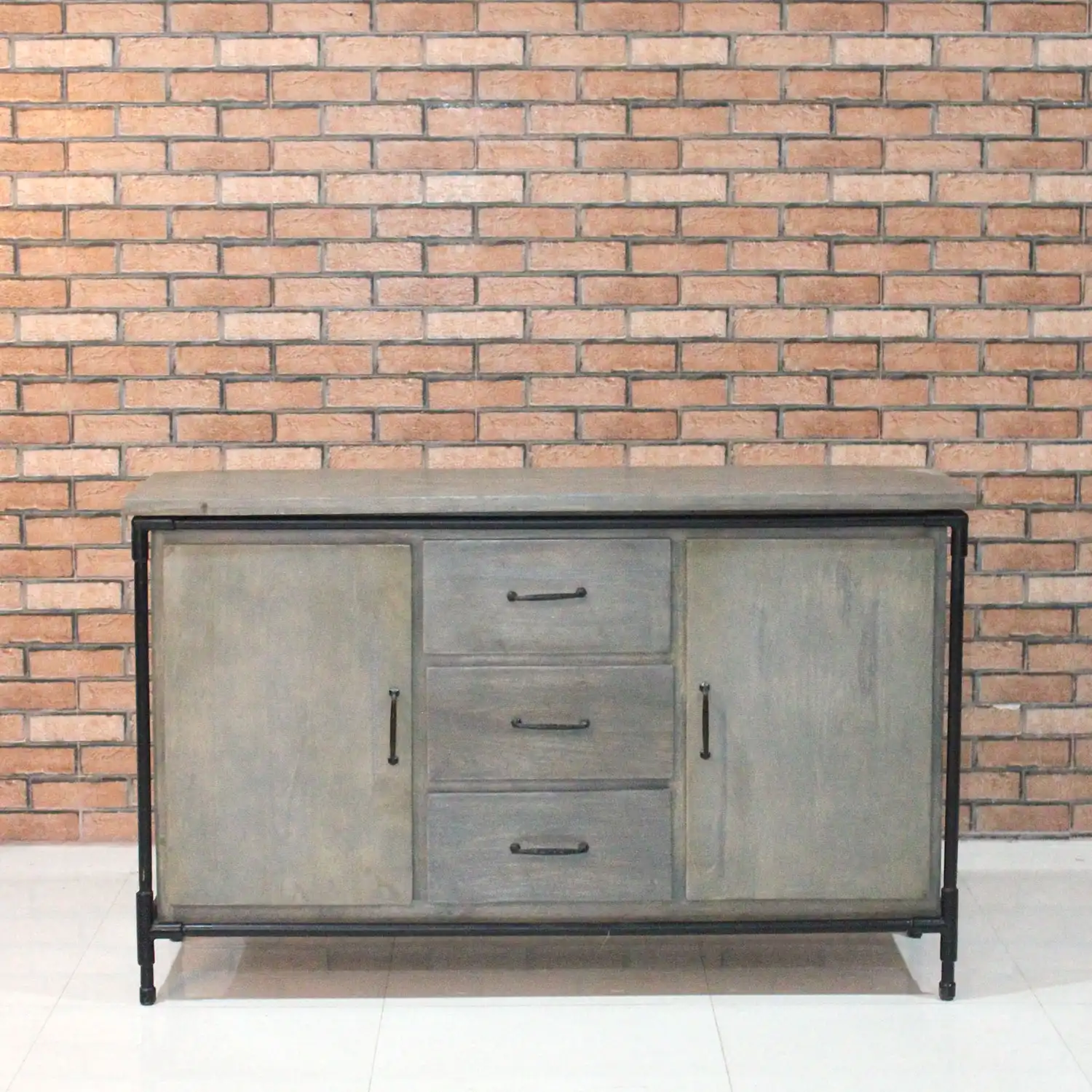 Mango Wood & Iron Sideboard with 2 Doors, 3 Drawers - popular handicrafts